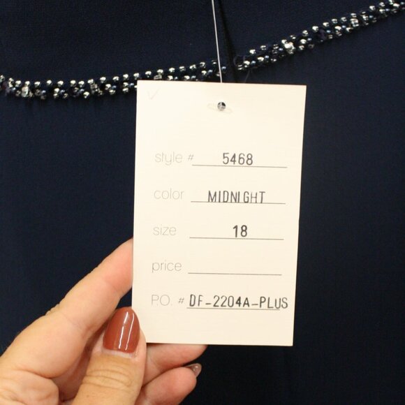 Long Crepe Navy Dress with Beaded Neckline & Waist Size 18 - Picture 8 of 11
